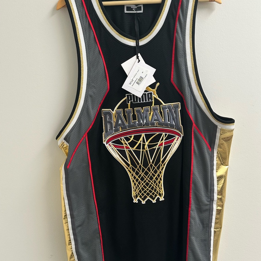 Puma X Balmain Black and Gold Basketball Jersey